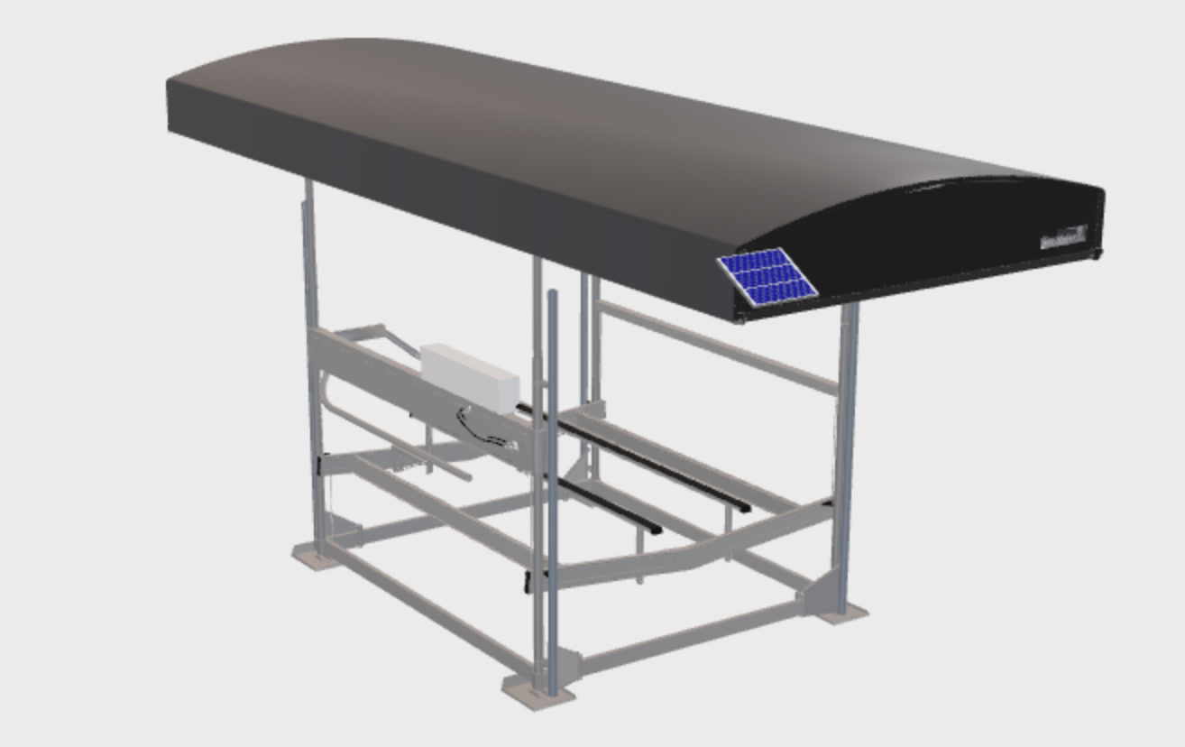 Custom boat lift design render with canopy and solar panel